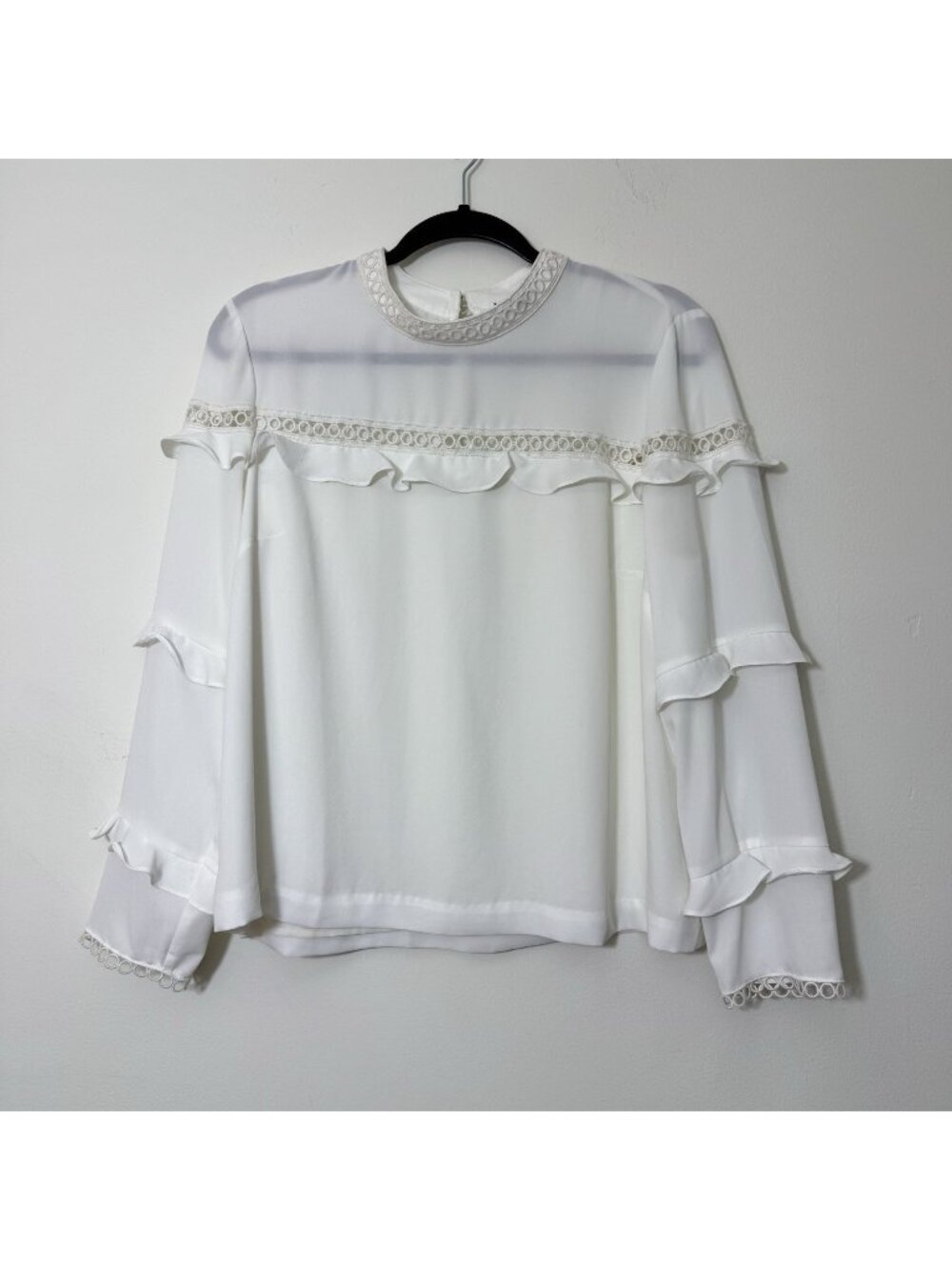 J. Crew Women's Blouse Size 12 Ruffle Eyelet Lace Long Sleeve Lined